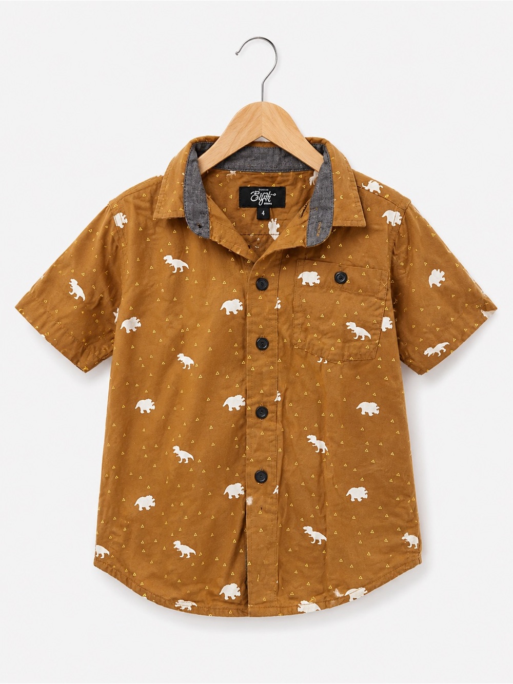 NEW Eighty Eight Brand Boys' Brown Dinosaur Print Shirt 4